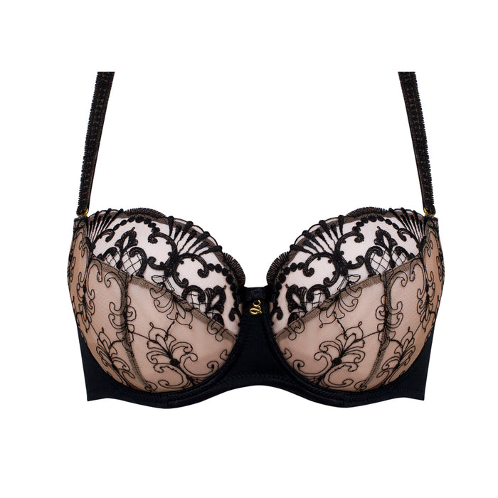 Sheer Mesh Embroidered Full Figure Bra Perla Black