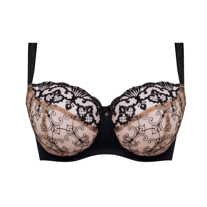 Sheer Mesh Embroidered Full Figure Bra Perla Black