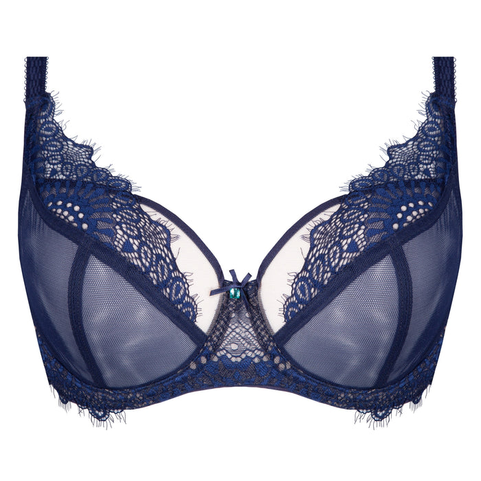 Sheer Mesh Underwire Bra Navy Blue Lingerie