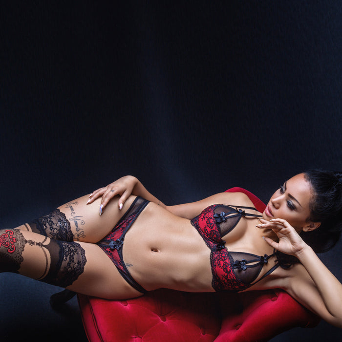 Sexy Lingerie Set Sheer Peek-a-Boo Bra Axami Tomarillo Sorbet